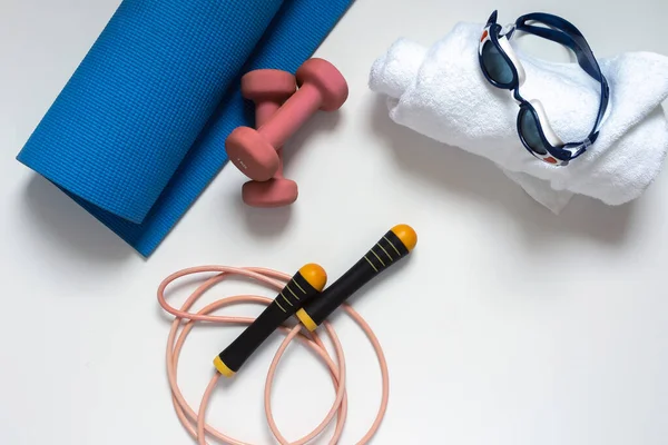 equipment for sports on a white background top view