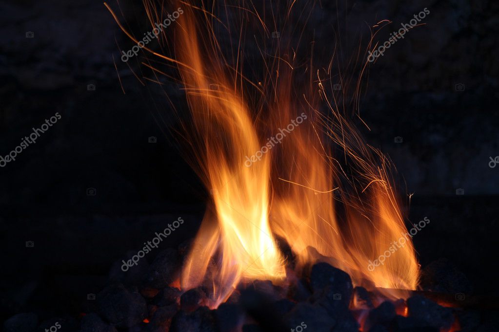Fire In The Old Stone Fireplace Stock Photo C Spetenfina 38805491