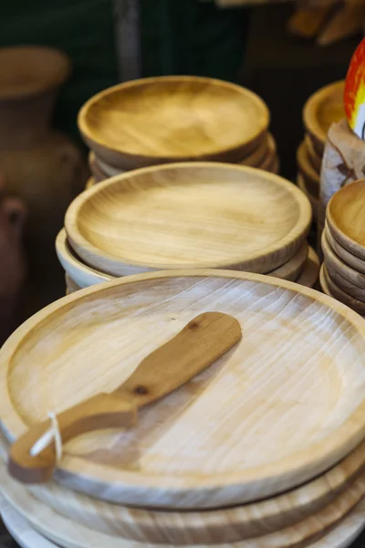 Handmade wooden plates — Stock Photo, Image