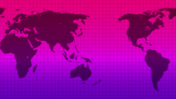 World Map Background Consisting Solid Dark Pink Light Blue Gradient — Video