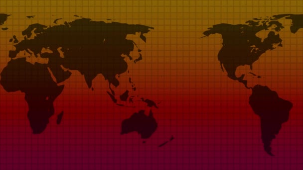 Mapa Mundo Consistindo Sólido Vermelho Escuro Laranja Gradiente — Vídeo de Stock