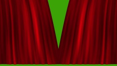 Perde Arkaplanı Güzel Koyu Kırmızı Dalga Perdeleri Yeşil Ekranda Açılıyor