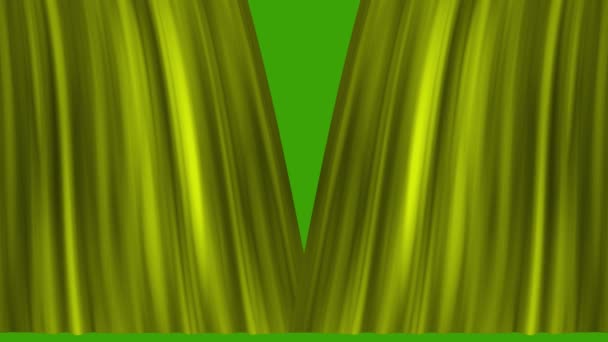 Curtain Background Beautiful Flaxen Yellow Waving Curtains Opening Green Screen — Vídeo de stock