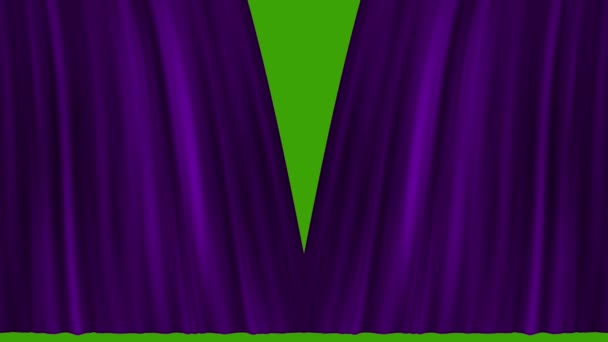 Fundo Cortina Bela Violeta Ondulação Cortinas Abertura Tela Verde — Vídeo de Stock