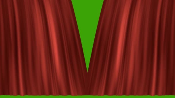 Gordijn Achtergrond Mooie Rode Golvende Gordijnen Opening Groen Scherm — Stockvideo