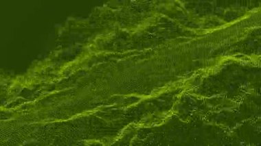 Soyut yeşil dijital parçacık dalgası ve ışık arka planı. Dijital parçacık siber veya teknoloji arka planı