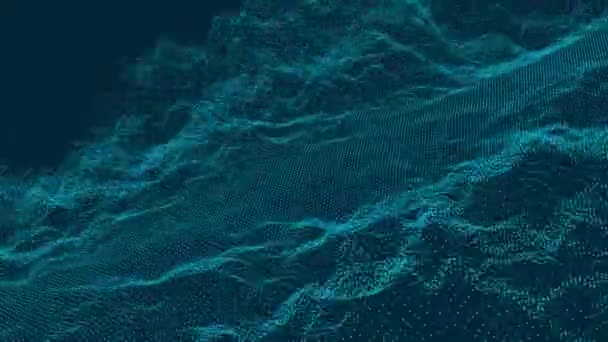 概要青いデジタル粒子波と光の背景 デジタル粒子サイバーやテクノロジーの背景 — ストック動画