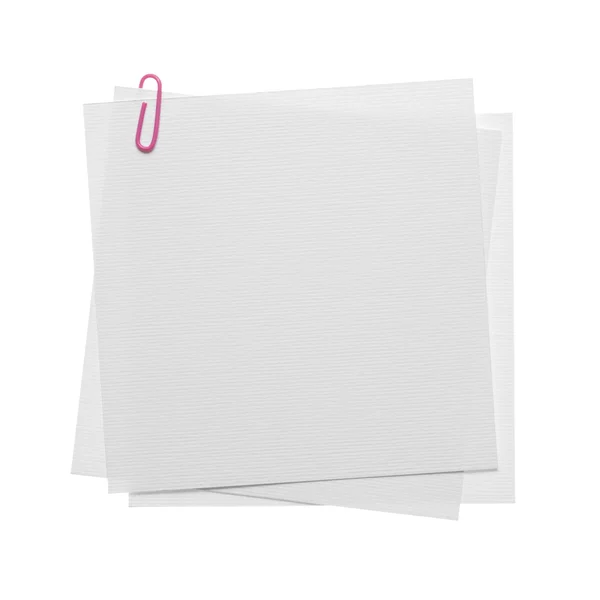 Paper notes with clip isolated on white — Stock Photo, Image