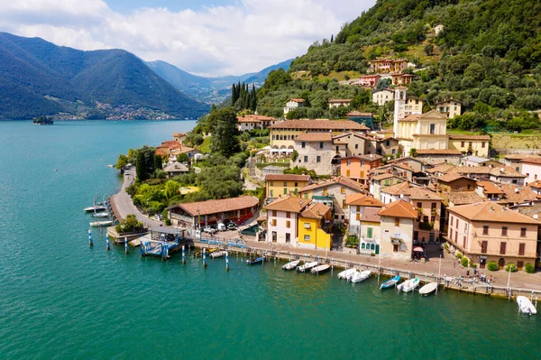 Lago Iseo Peschiera Maraglio Vista Aerea — Foto Stock