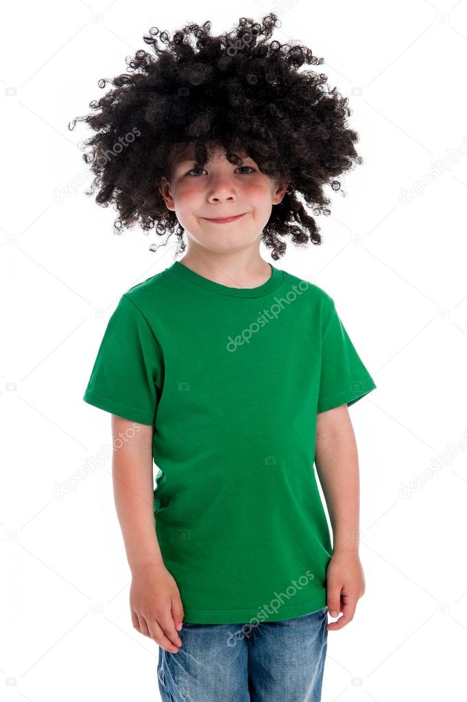 Funny Young Boy Wearing a big Black Wig. Stock Photo by ©SLP_London 29793947