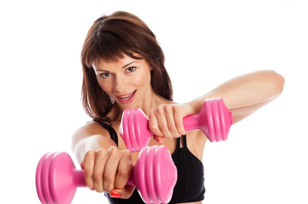Passa tjej träning med vikter — Stockfoto