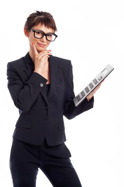 Geek Girl With Big Calculator — Stock Photo, Image