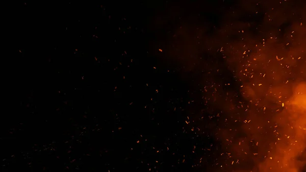Огонь Угля Текстуры Частиц Накладывается Дымом Эффект Сжигания Изолированном Черном Лицензионные Стоковые Изображения
