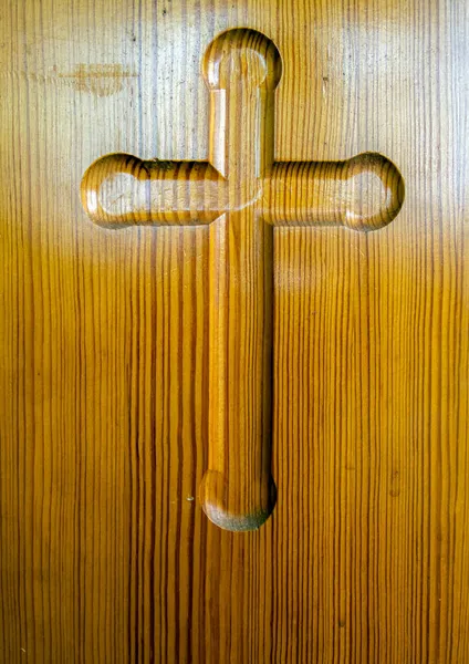 Close Look Old Wooden Cross Makes Nice Background Bokeh Effect — Stock Photo, Image