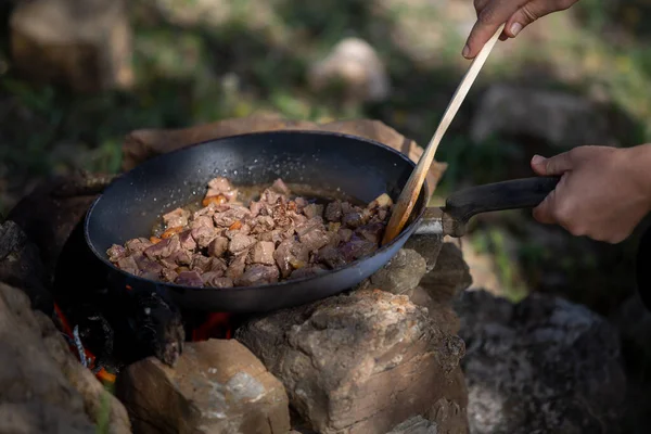 Kalfsvlees Lever Koken Pan Kamp — Stockfoto