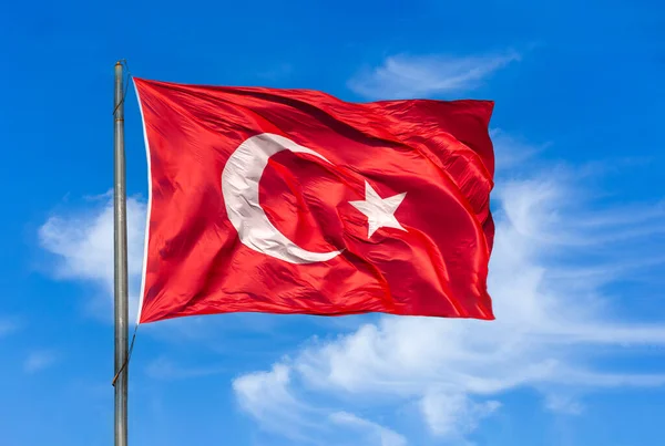 Turkish Flag National Official Flag Republic Turkey Consists White Crescent —  Fotos de Stock