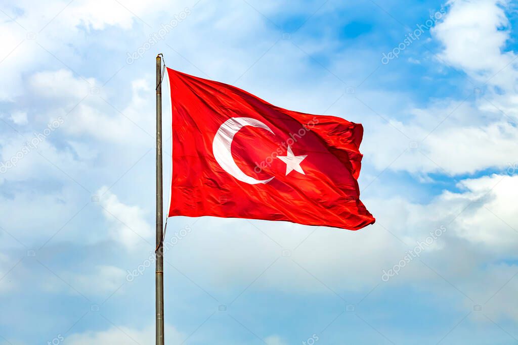 The Turkish flag is the national and official flag of the Republic of Turkey.  It is formed with a white crescent and star on a red background. During the Republic period, it was enacted as the national flag of the Republic of Turkey with the Turk