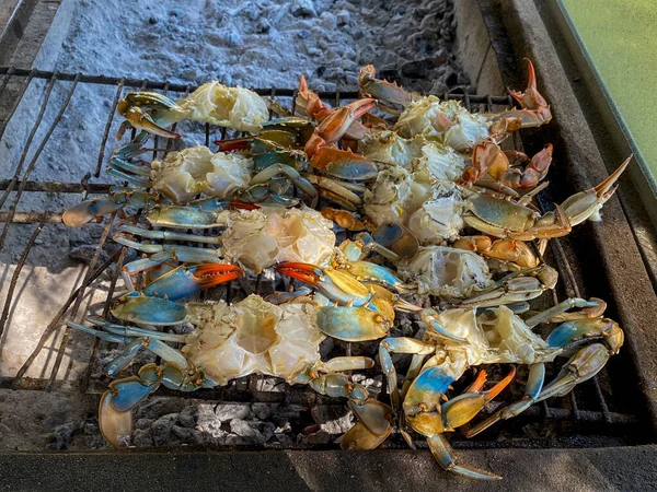 Blauwe Krab Gekookt Grill — Stockfoto