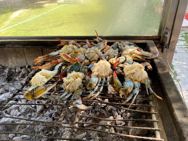 Blauwe Krab Gekookt Grill — Stockfoto