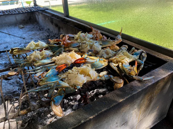 Blauwe Krab Gekookt Grill — Stockfoto