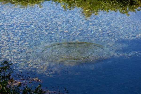 Gotas Redondas Agua Sobre Círculos Agua Piscina Gota Agua Remolino — Foto de Stock