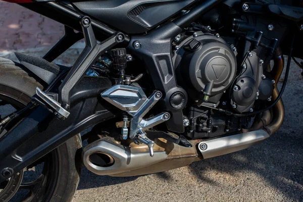 Мотоциклетний Двигун Хромований Сильний Являється — стокове фото
