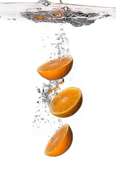 Healthy Water with Fresh Oranges. Three in a Row — Stock Photo, Image