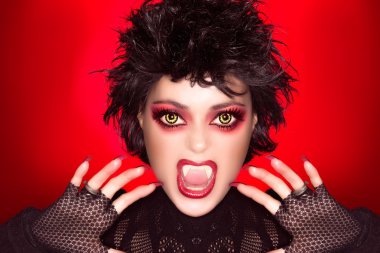 Gotik, sevimli bir kız. vampir makyaj. karikatür