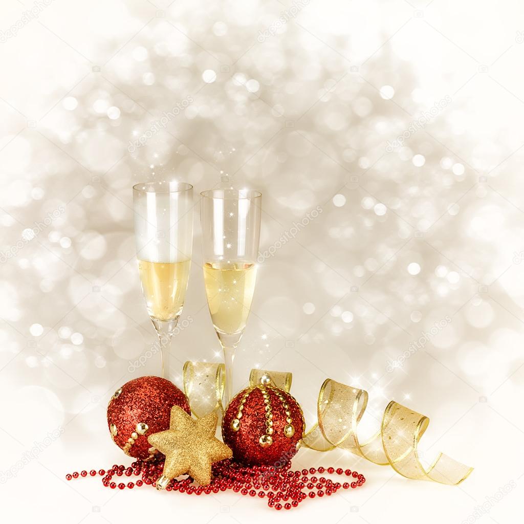 Champagne Glasses. New Year and Christmas Celebration with Copy