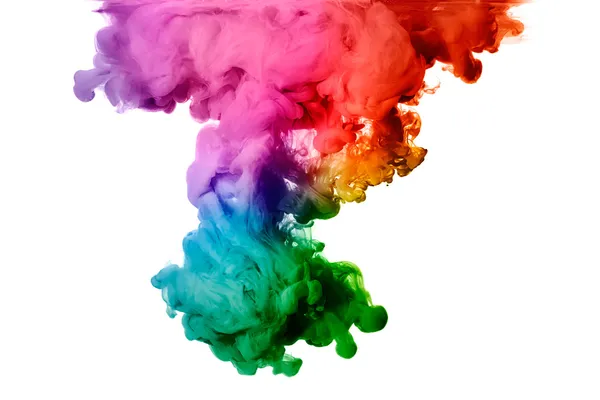 Arco-íris de tinta acrílica na água. Explosão de cor Imagem De Stock