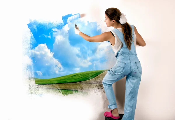 Pittura murale ecologista sulla parete — Foto Stock