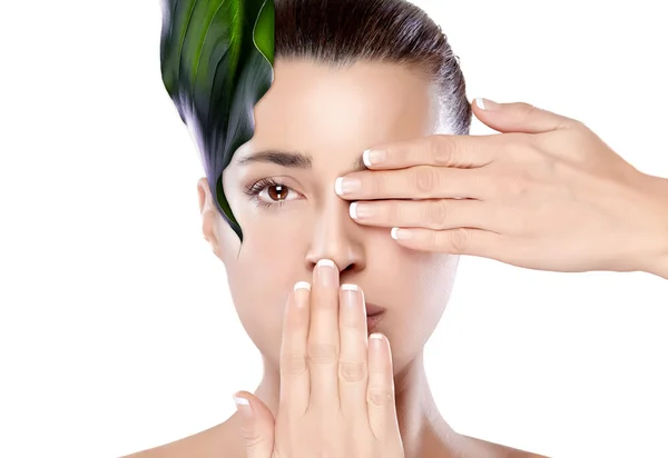 Beautiful Spa Girl with Hands on Her Face. Skincare concept — Stock Photo, Image