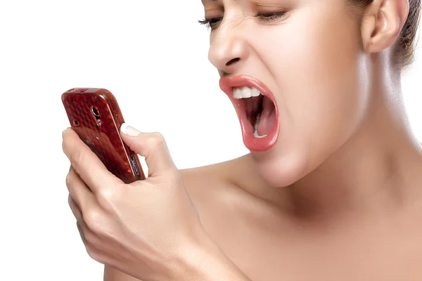 Angry Young Woman Screaming on the Phone — Stock Photo, Image
