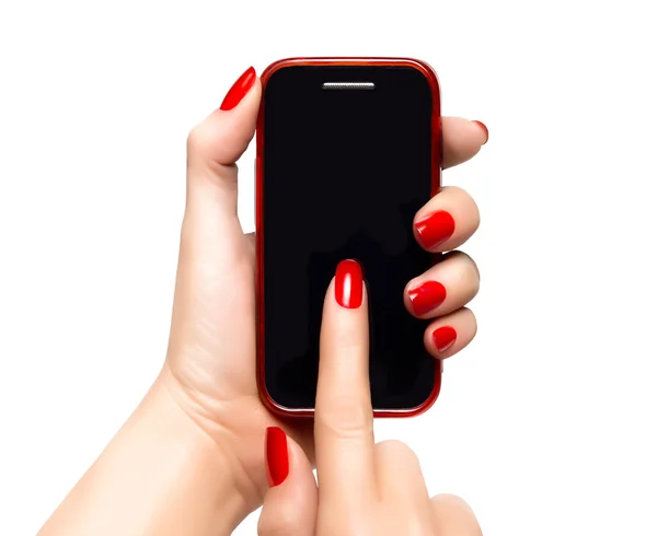 Elegantes manos de mujer sosteniendo un teléfono inteligente —  Fotos de Stock