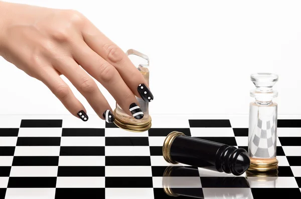 Nail Art. Manicure and Chess — Stock Photo, Image