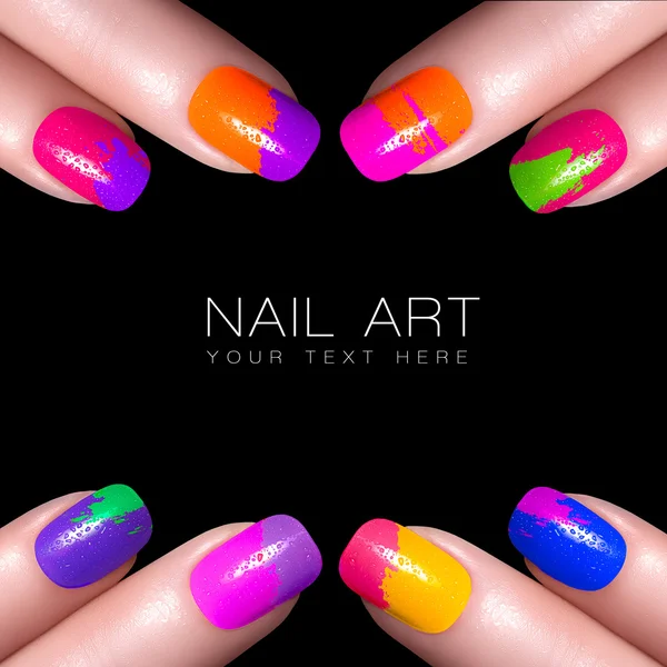 Colorful Fluor Nail Polish. Art Nail — Stock Photo, Image