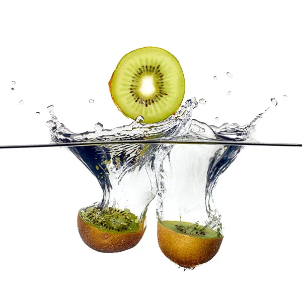 Fresh Kiwis Splash in Water Isolated on White Background — Stock Photo, Image