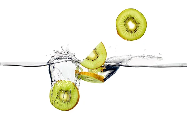 Fresh Kiwis Splash in Water Isolated on White Background — Stock Photo, Image