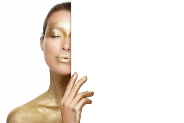 Gold Based Aging Skincare Concept Beautiful Model Woman Gold Treatment — Stock Photo, Image