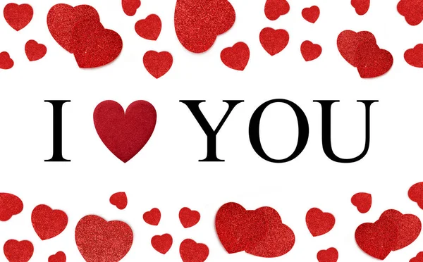 Love You Diseño Tarjetas San Valentín Con Corazón Rojo Texto —  Fotos de Stock