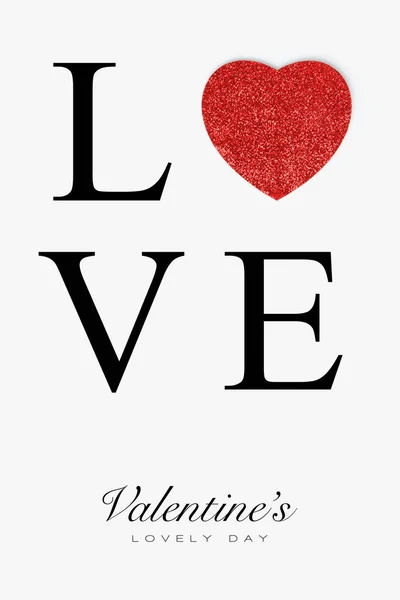 Walentynki Kartka Lub Plakat Projekt Czerwonym Romantycznym Sercu Tekst Love — Zdjęcie stockowe