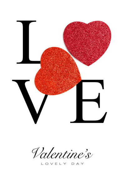Walentynki Kartka Lub Plakat Projekt Dwóch Czerwonych Serc Romantycznych Czarnej — Zdjęcie stockowe