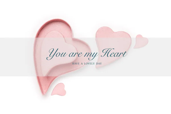Krásný Valentýnský Karetní Design Stylovým Růžovým Srdcem Překrytým Centrálním Průsvitným — Stock fotografie