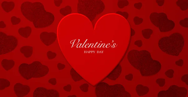 Happy Walentynki Kartka Teksturowanym Czerwone Serce Romantycznym Czerwonym Wzorze Tła — Zdjęcie stockowe