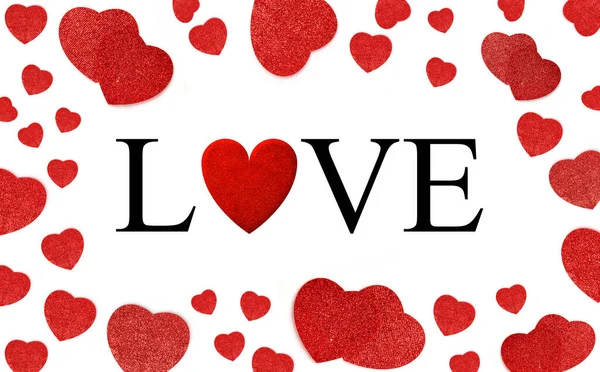 Liefde Teken Valentijnskaart Ontwerp Met Rood Hart Centrale Tekst Een — Stockfoto