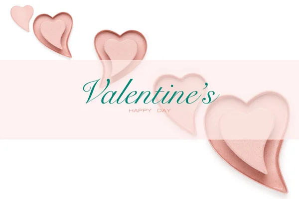Szczęśliwego Projektu Kartki Walentynki Stylowym Różowym Sercu Nakładane Baner Centralny — Zdjęcie stockowe