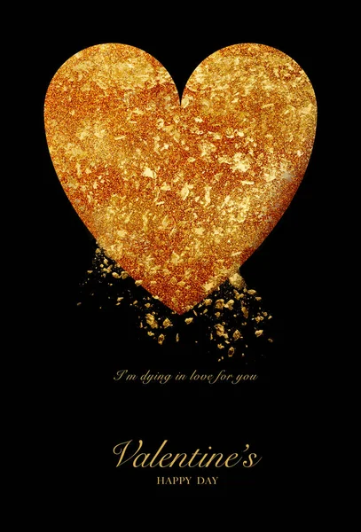 Koncepcja Walentynek Czarno Złota Kartka Walentynki Lub Plakat Błyszczącym Złotym — Zdjęcie stockowe