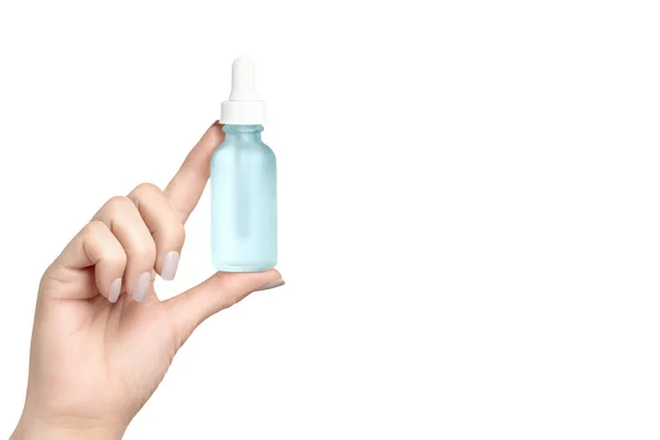 Cosmetology Beauty Skin Care Concept Female Hand Holding Glass Bottle — ストック写真
