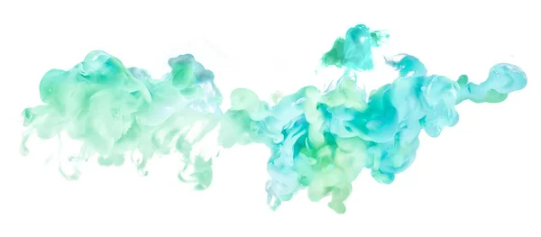 Zielony Niebieski Tusz Akrylowy Wodzie Abstrakcyjne Tło Tekstura Farby Izolowany — Zdjęcie stockowe
