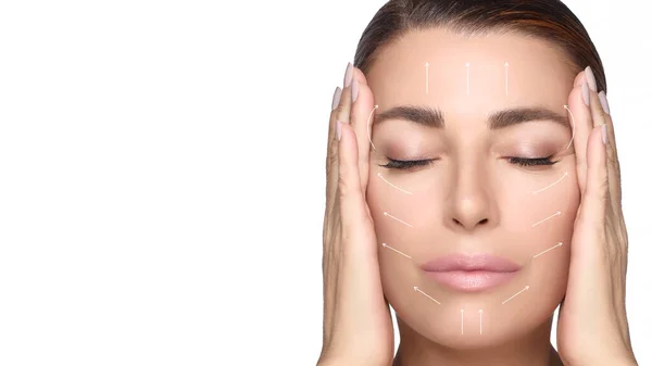 Concepto Lifting Facial Cirugía Plástica Hermosa Modelo Mediana Edad Con —  Fotos de Stock